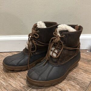 Sperry Top Sider Leather brown lace up Sherpa Duck Boots Womens 6